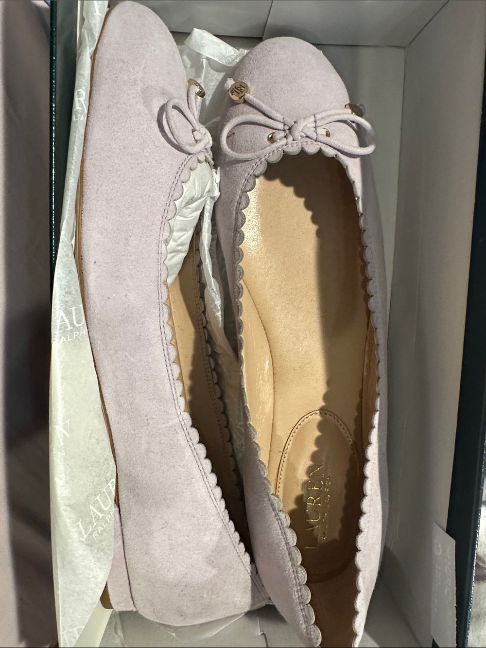 Lauren Ralph Lauren Pale Pink Suede Scallop Ballet Flats